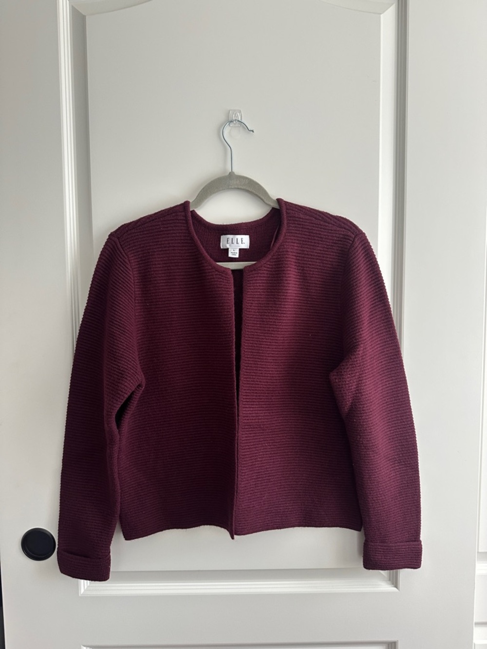ELLE Women's Wine Textured Open-Front Jacket